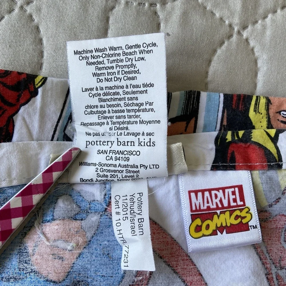POTTERY BARN KIDS AVENGERS Marvel Comics Twin Size Flat Sheet Laundry Bag Lot